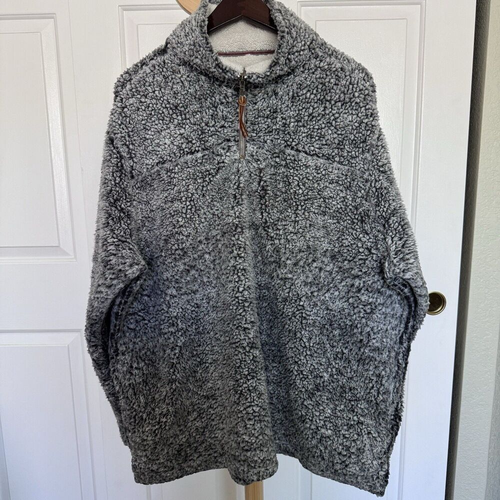 Grizzly Sherpa Men's 1/4 Zip Pullover Sweater Jacket XL Gray White Long Sleeve